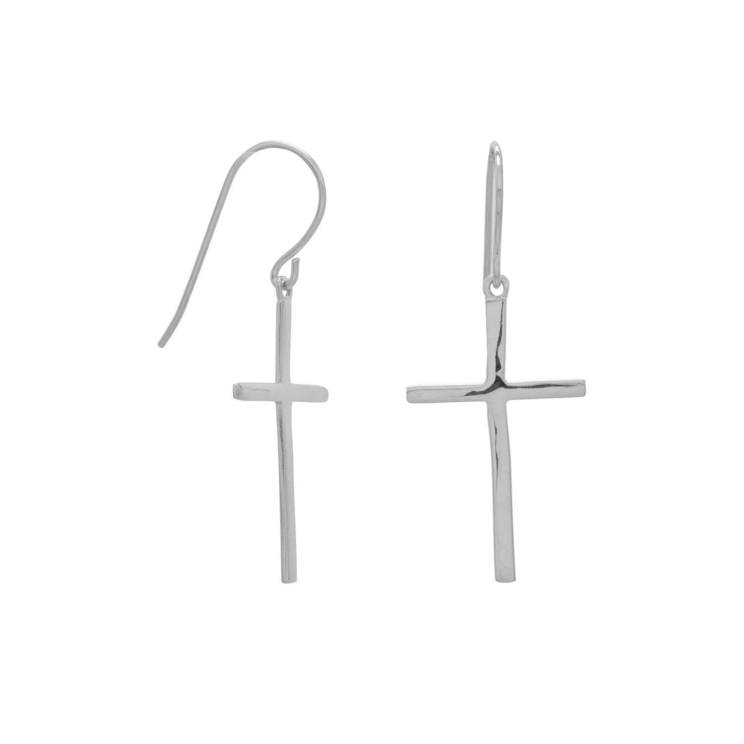 Rhodium Plated Polished Cross Drop Earrings