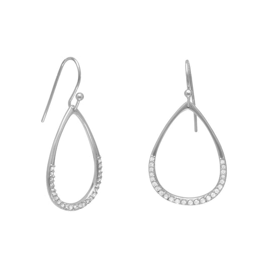 Rhodium Plated CZ Pear Drop Earrings