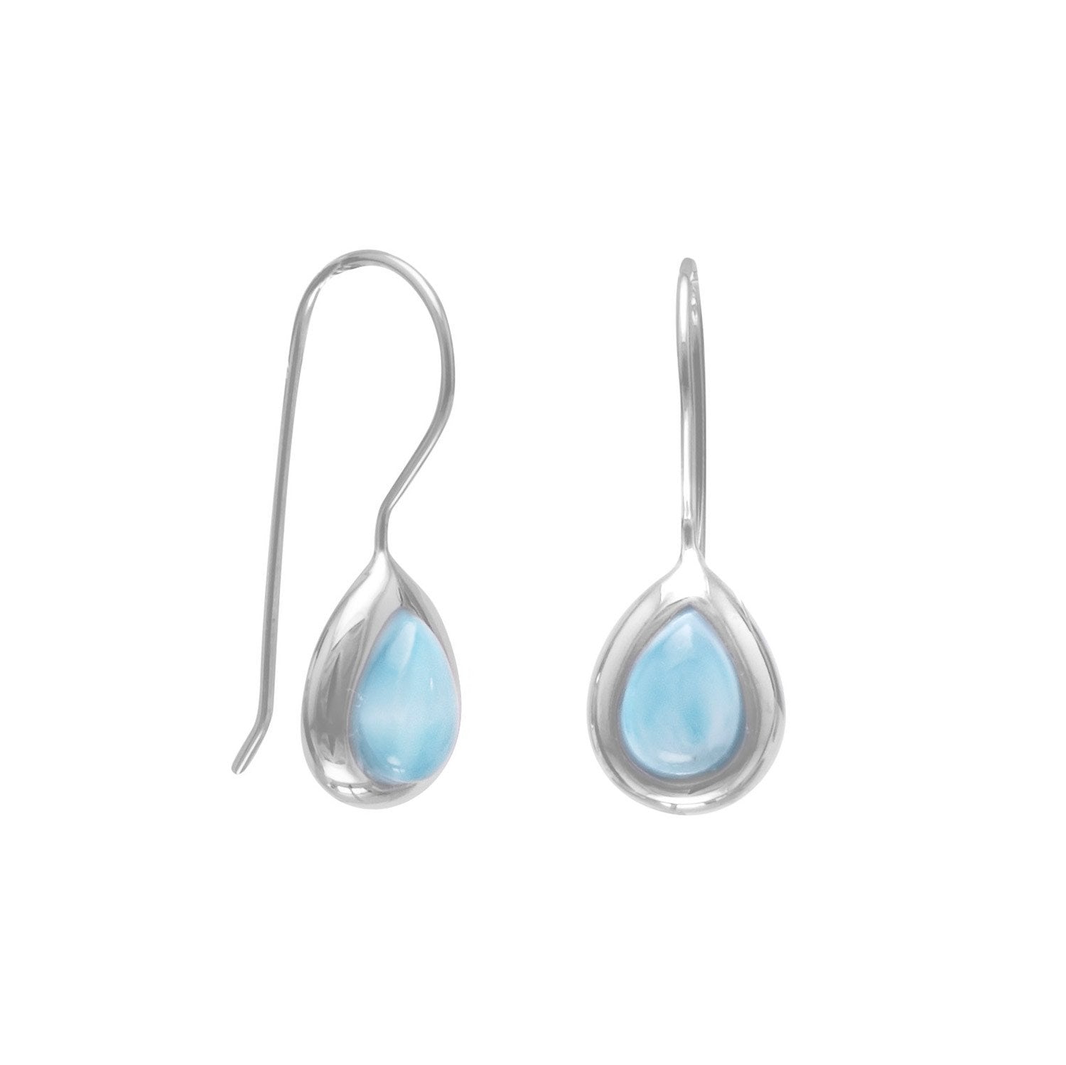 Rhodium Plated Pear Shape Larimar Earrings