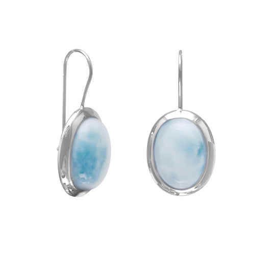 Rhodium Plated Large Oval Larimar Earrings