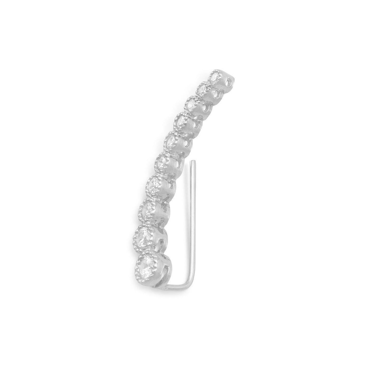 Textured Rhodium Plated Bezel CZ Ear Climbers