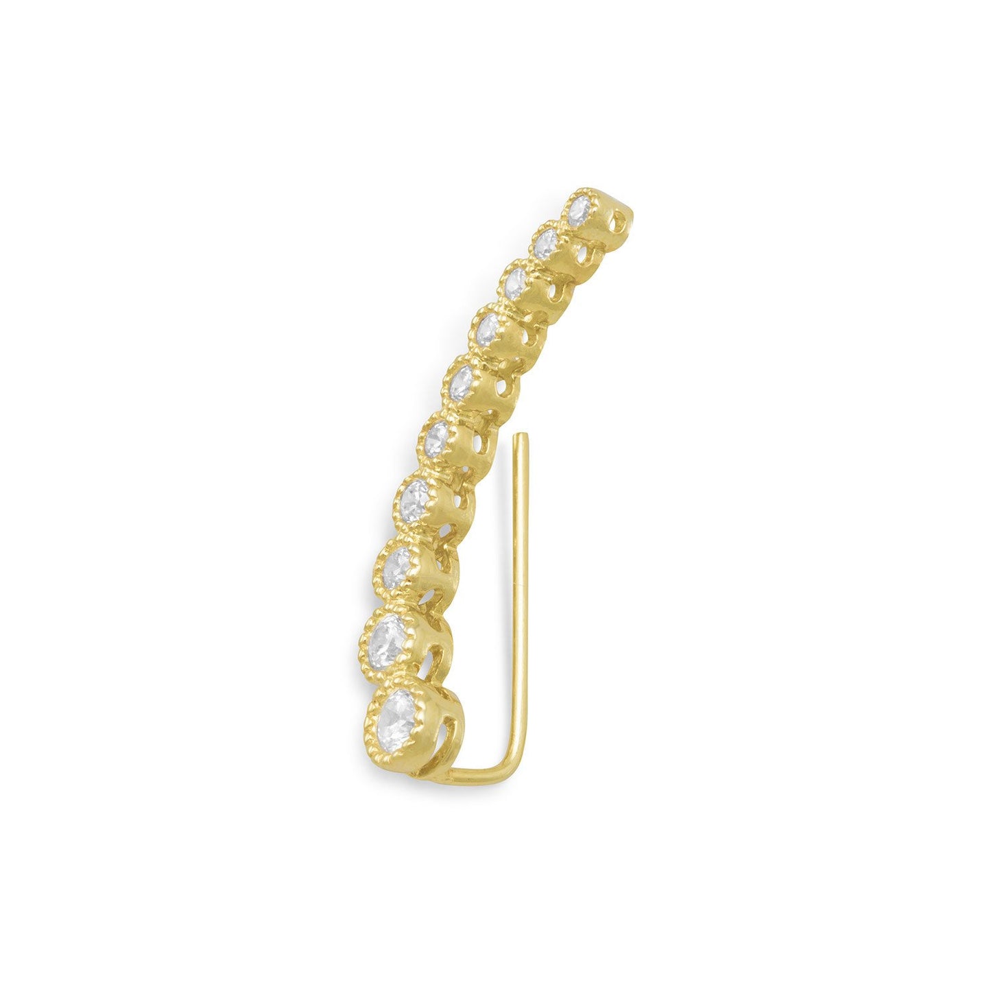 Textured 14 Karat Gold Plated Bezel CZ Ear Climbers