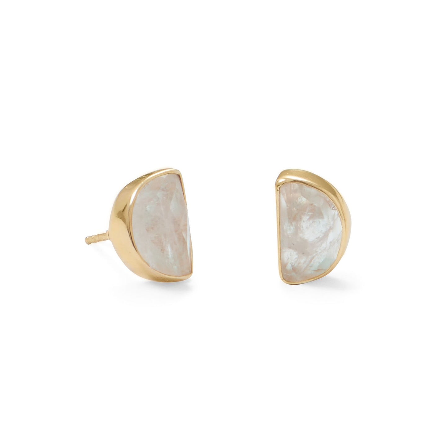 14 Karat Gold Plated Half Moon Rainbow Moonstone Post Earrings