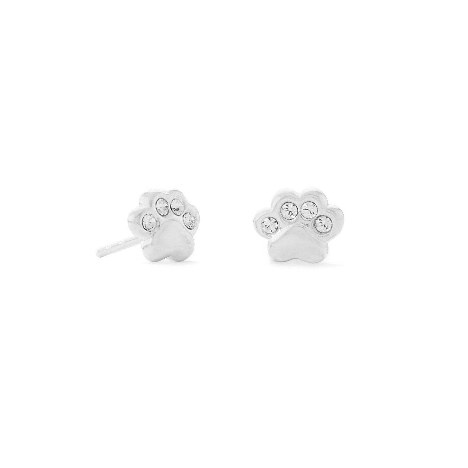 Polished Crystal Paw Print Stud Earrings