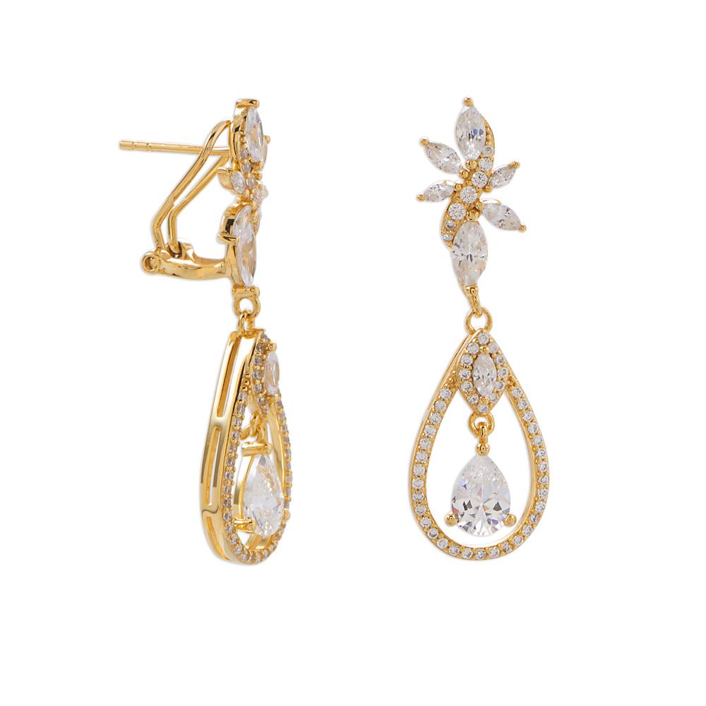 14 Karat Gold Plated CZ Cluster Dangle Earrings