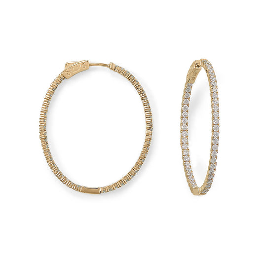 14 Karat Gold Plated Oval In/Out CZ Hoop Earrings