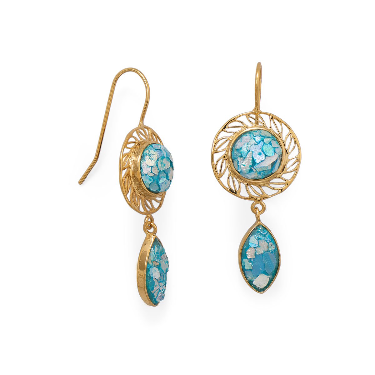 14 Karat Gold Plated Roman Glass Drop Earring