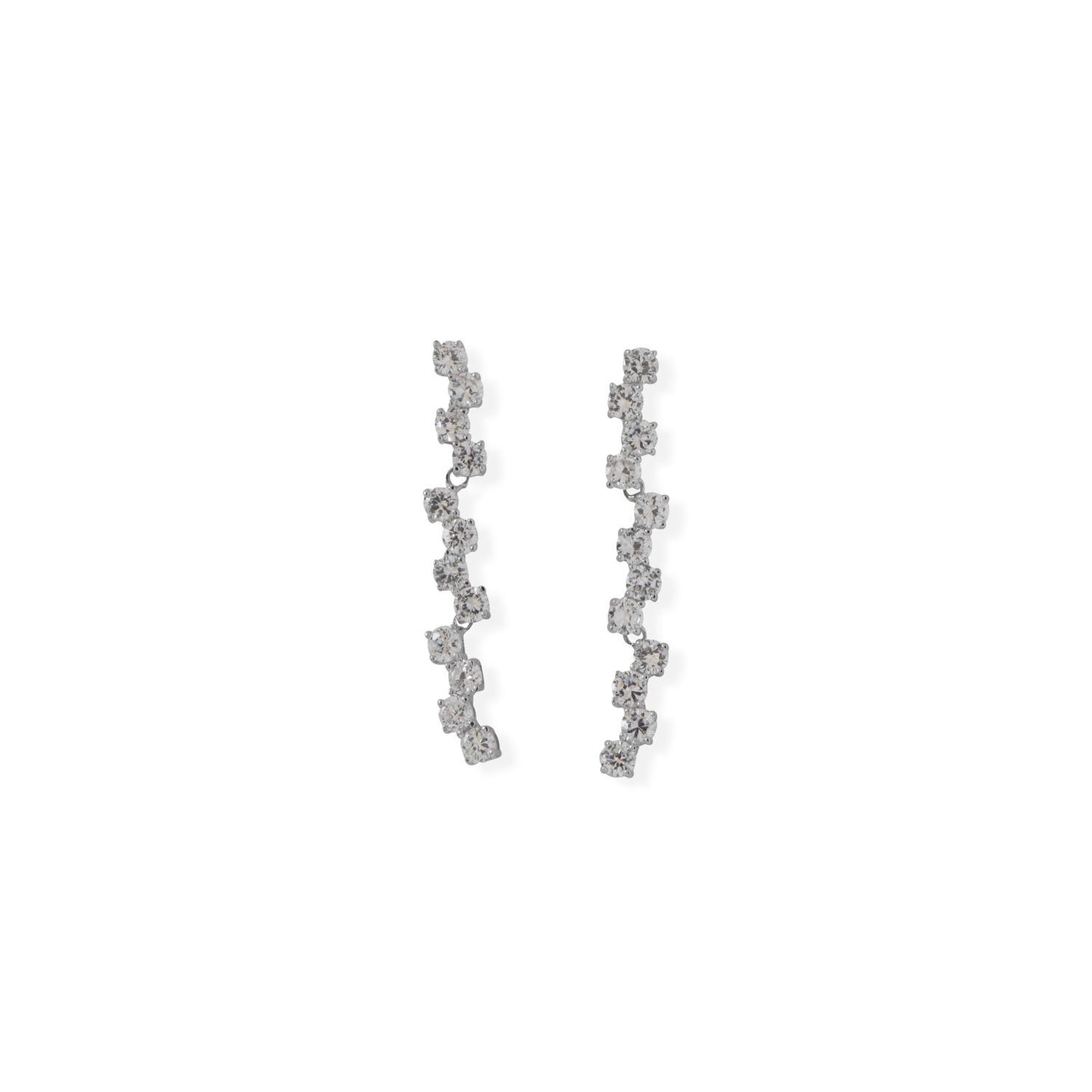 Rhodium Plated Falling CZ Drop Earrings