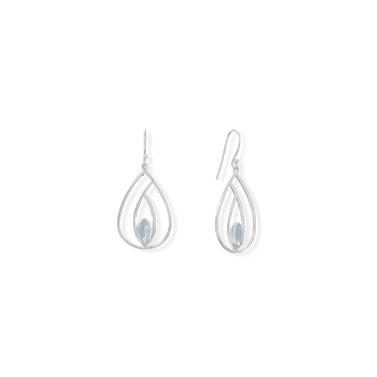 Polished Blue Topaz French Wire Pear Earrings