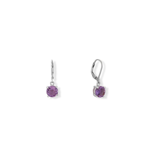 Rhodium Plated 8mm Amethyst Lever Earrings