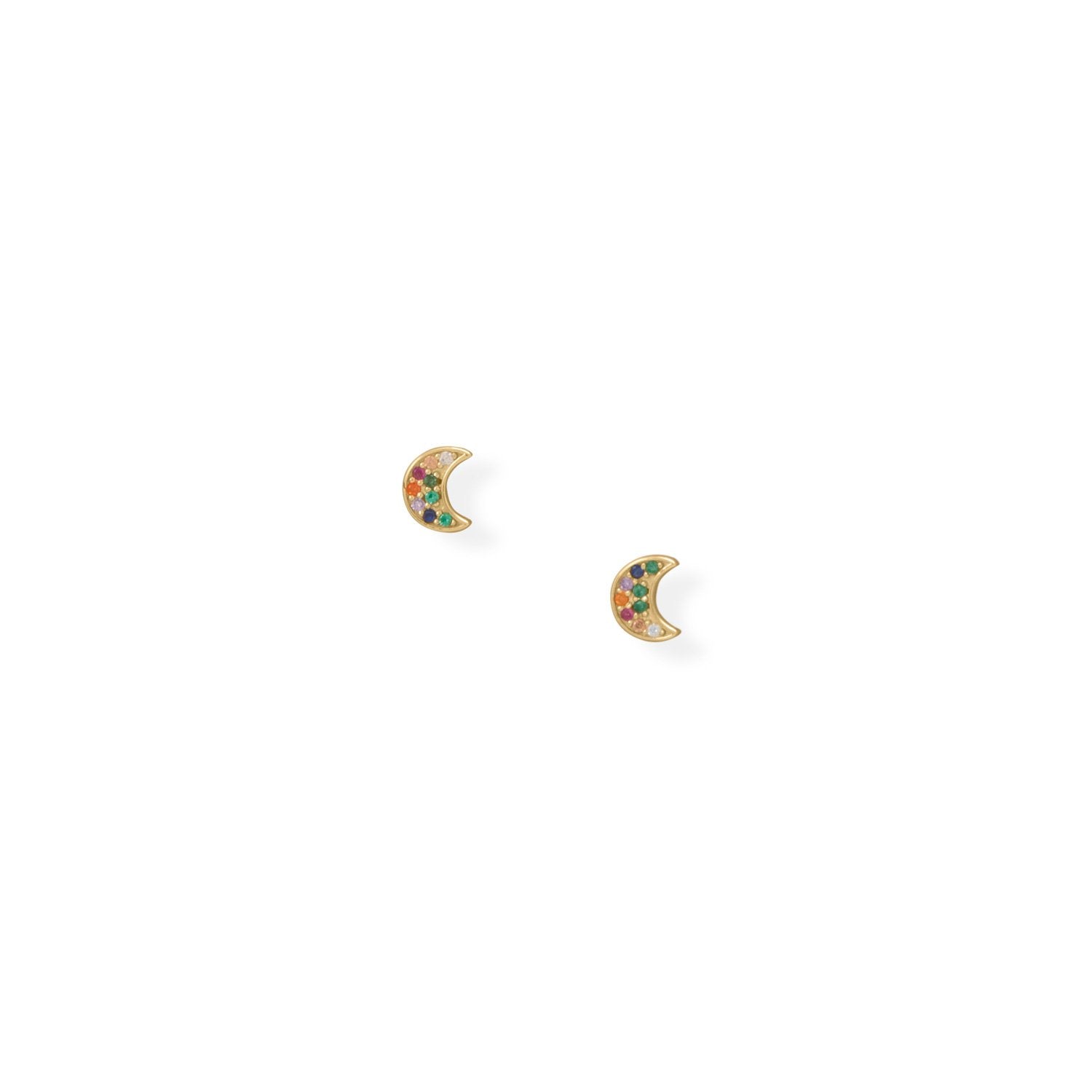 14 Karat Gold Plated Multi-Color CZ Moon Earrings