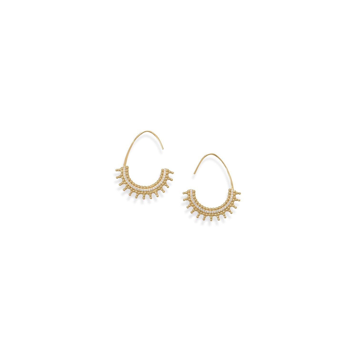 14 Karat Gold Plated Beaded Wire Earrings with CZs