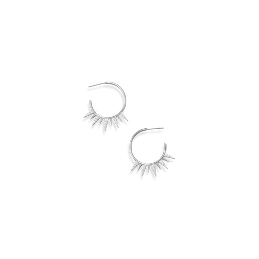 Rhodium Plated 3/4 Circle CZ Spike Earrings