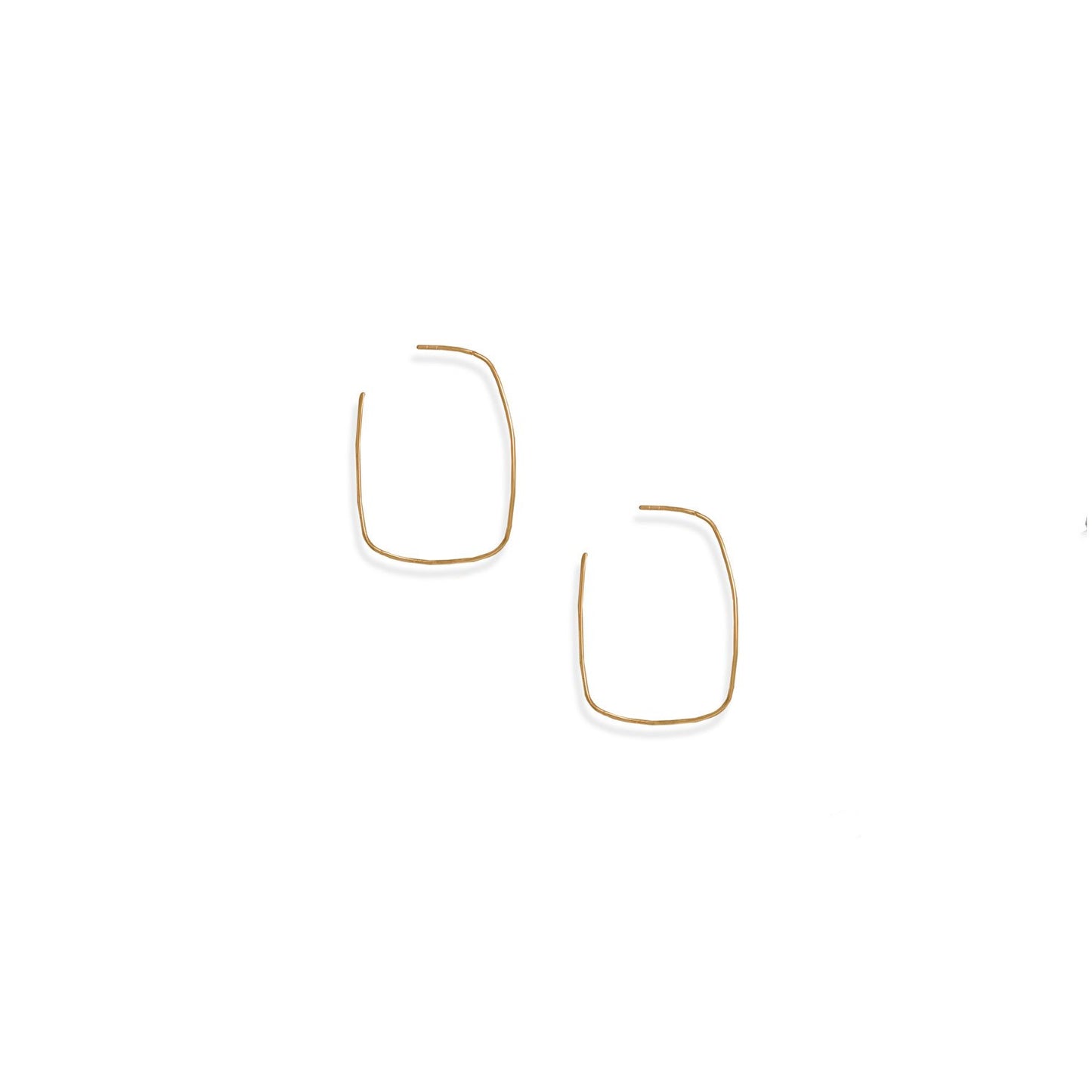 14 Karat Gold Plated Thin Rectangle 3/4 Hoop Earrings