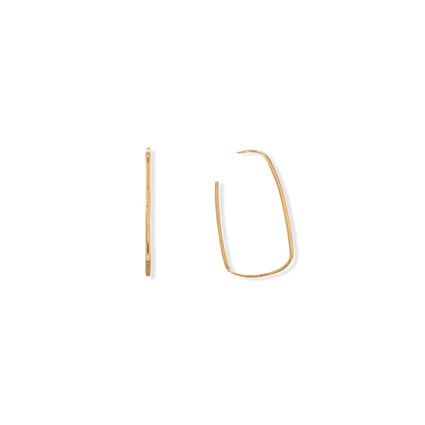 14 Karat Gold Plated Thin Rectangle 3/4 Hoop Earrings
