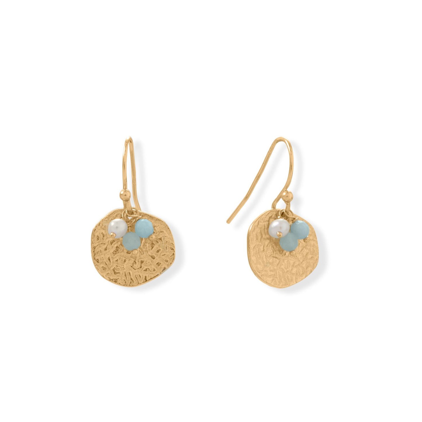 Alluring Aquamarine! 14 Karat Gold Plated Aquamarine and Pearl Disk Earring