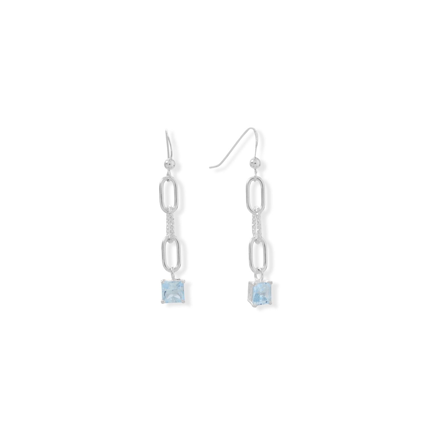 Polished Link and Blue Topaz Drop Earrings