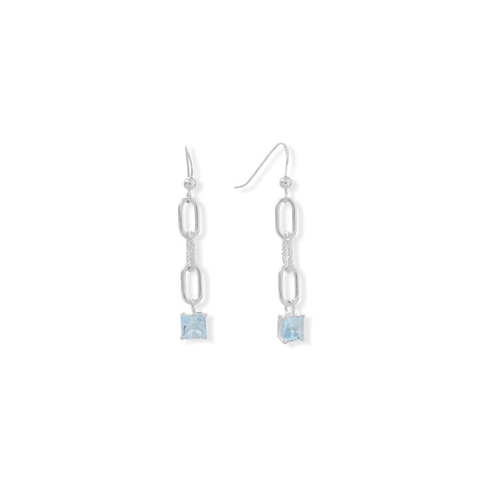 Polished Link and Blue Topaz Drop Earrings