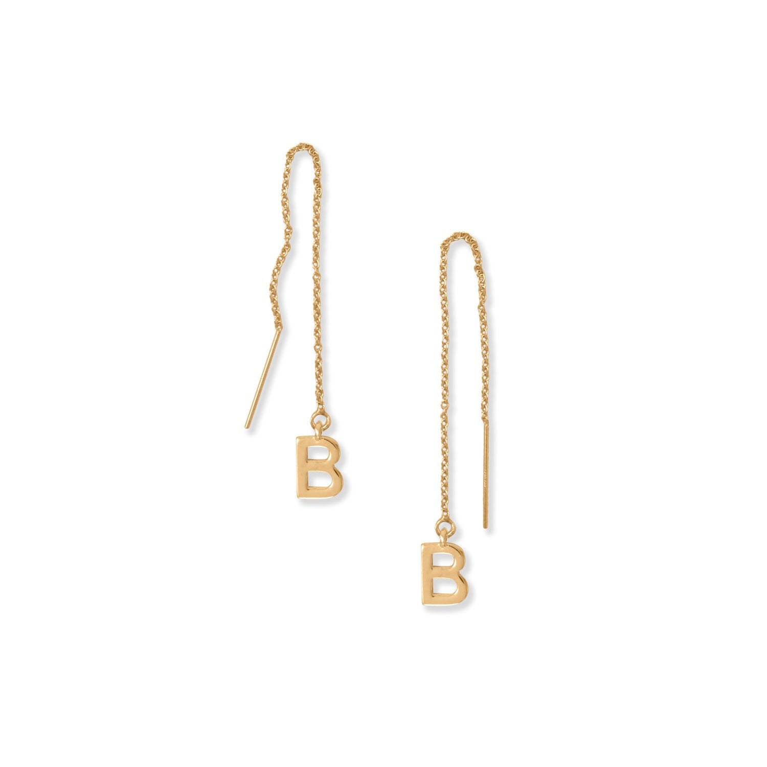 14 Karat Gold Plated "B" Initial Threader Earrings