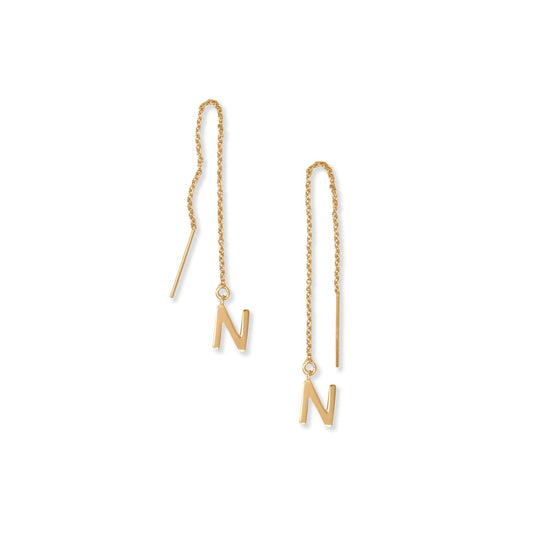 14 Karat Gold Plated "N" Initial Threader Earrings