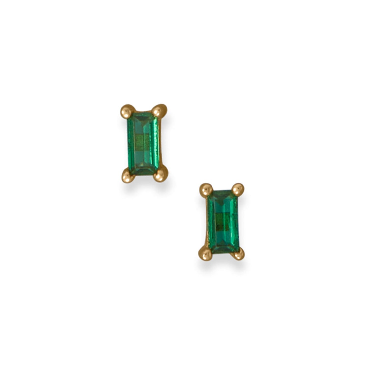 14 Karat Gold Plated Green Baguette CZ Earrings