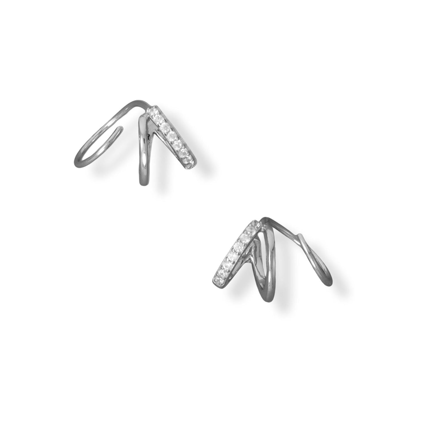 Rhodium Plated CZ Hoop Earrings