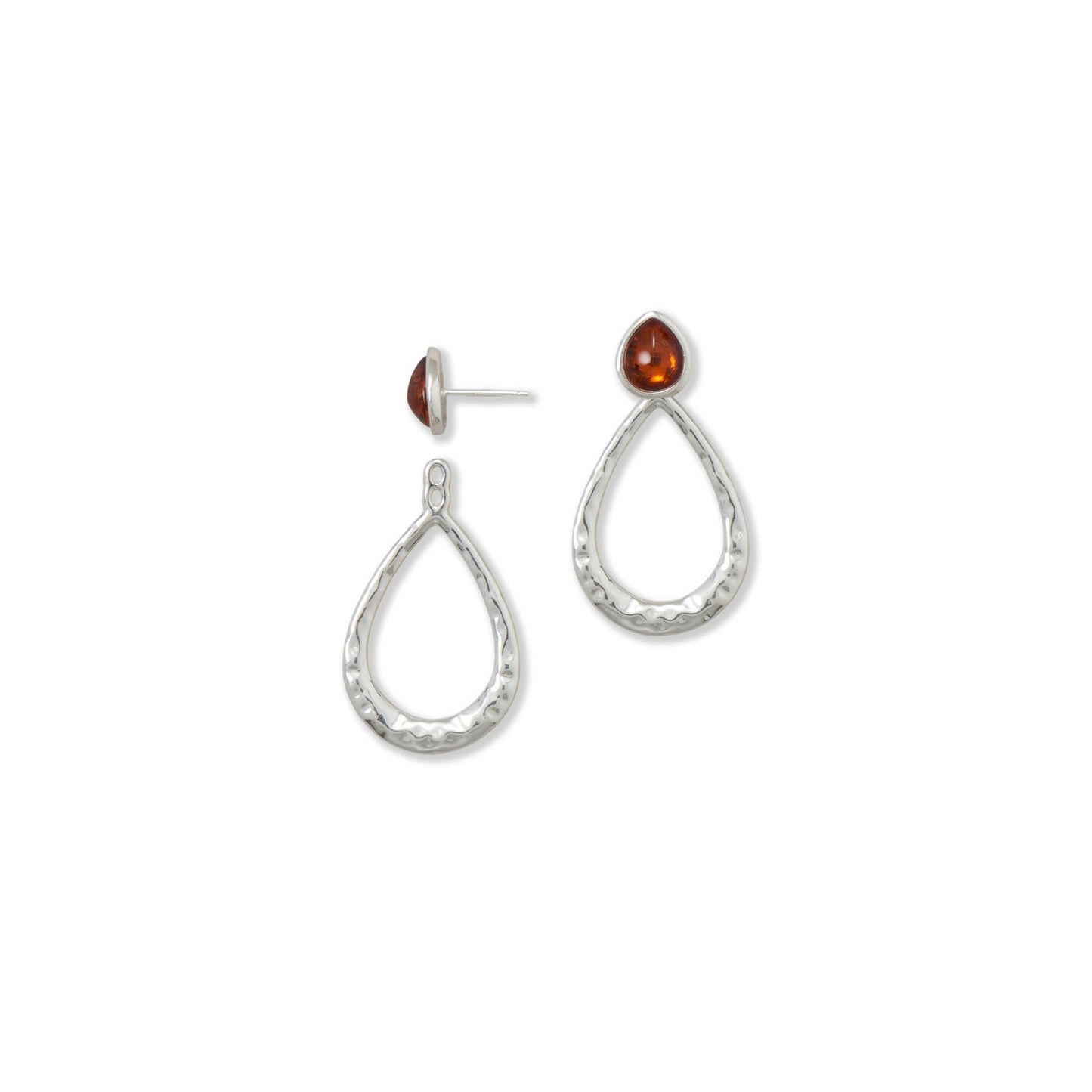 Amber Hammered Pear Drop Post Earrings