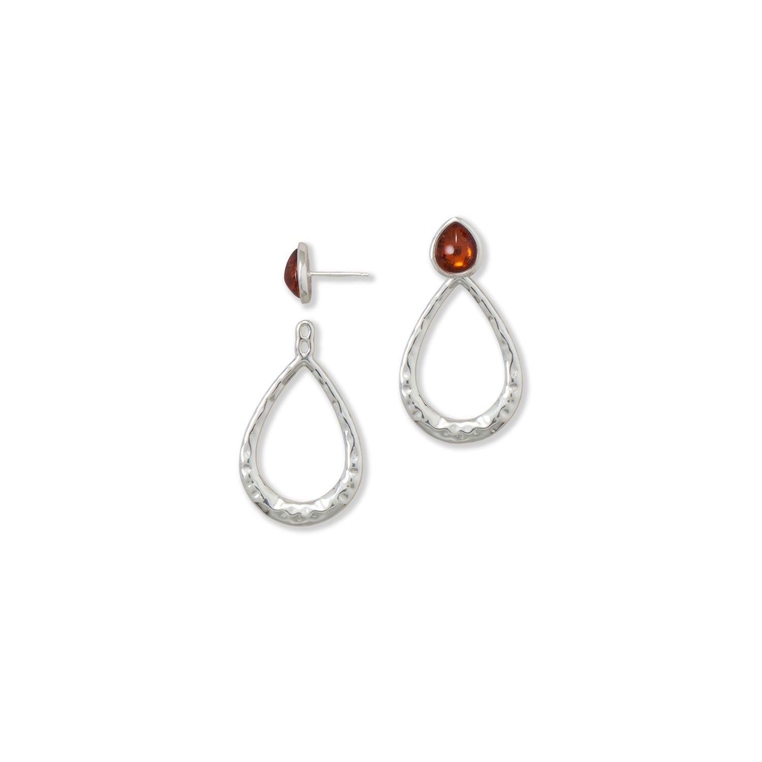 Amber Hammered Pear Drop Post Earrings