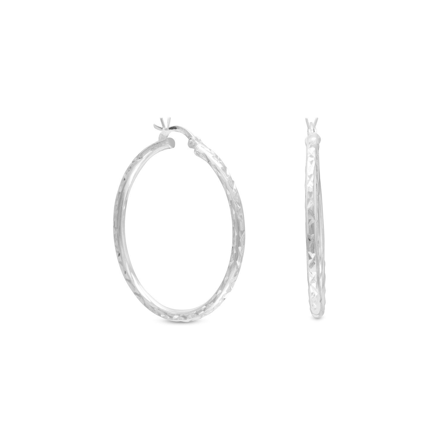 2.5mm x 35mm Diamond Cut Hoop Earrings