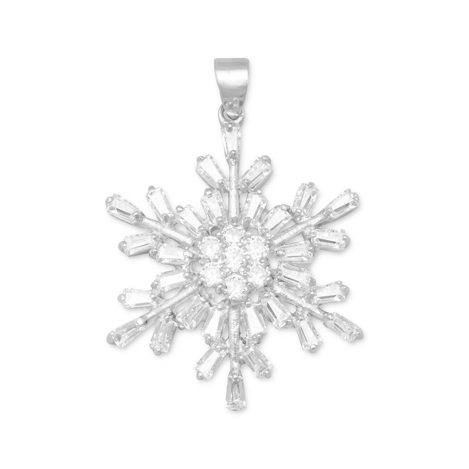 Rhodium Plated CZ Snowflake Pendant