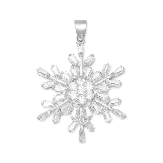 Rhodium Plated CZ Snowflake Pendant