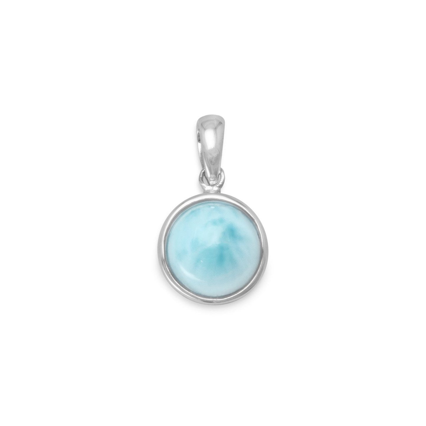 Rhodium Plated Round Larimar Pendant