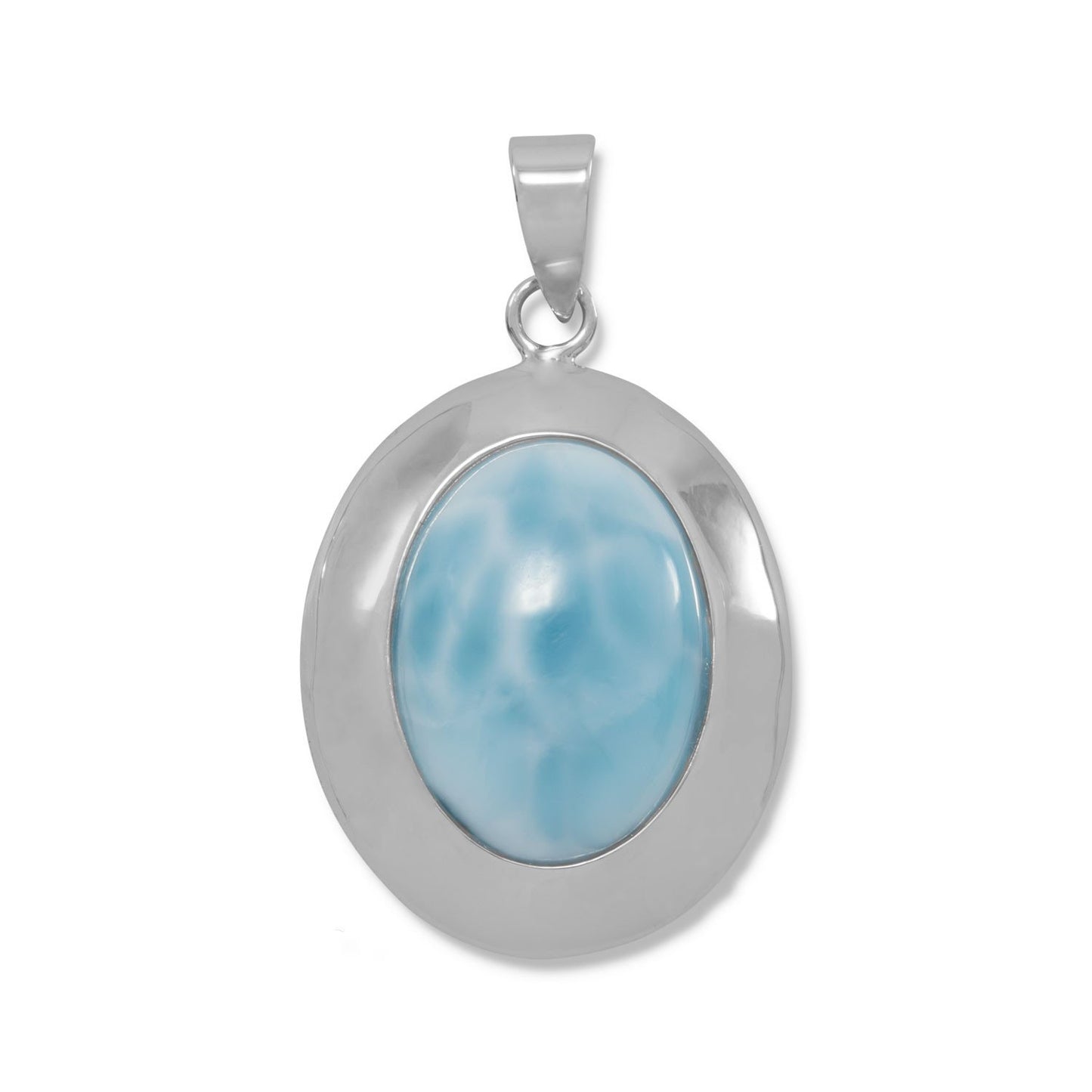 Rhodium Plated Oval Larimar Pendant