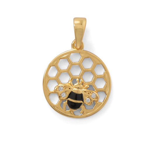 "BEE Mine!" 14 Karat Gold Plated Honeycomb with Bee Pendant