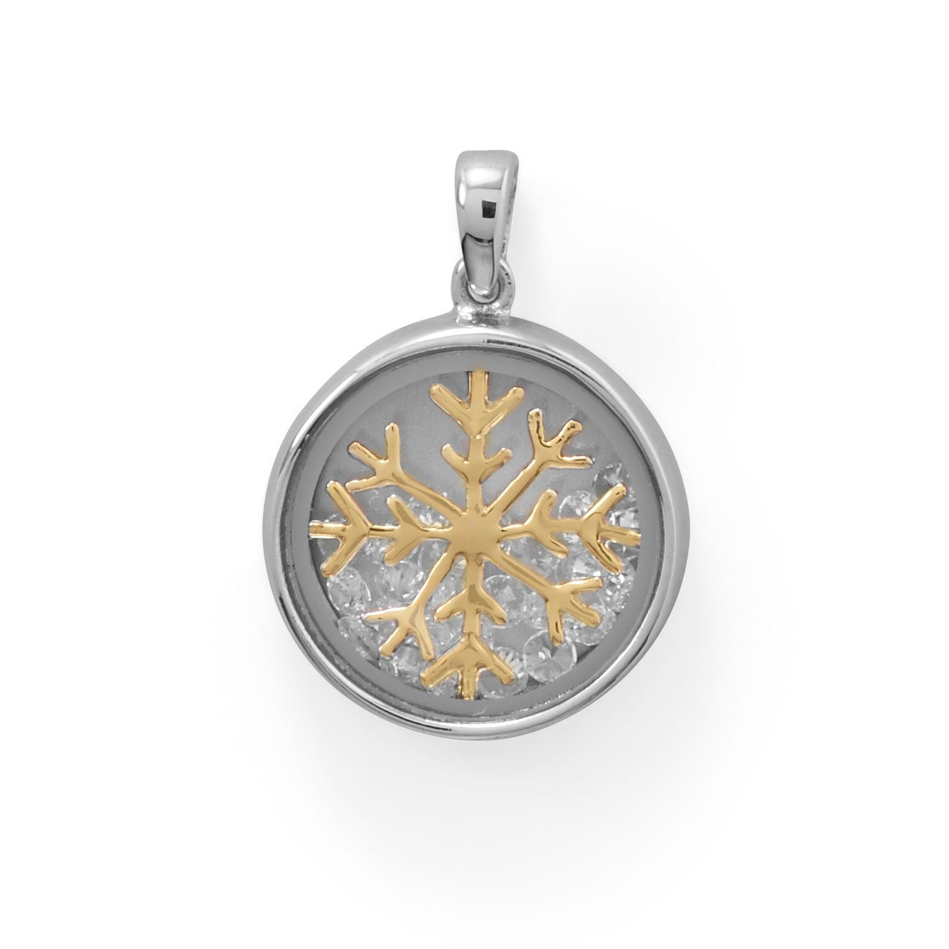 Two Tone Dancing CZ's Snowflake Pendant