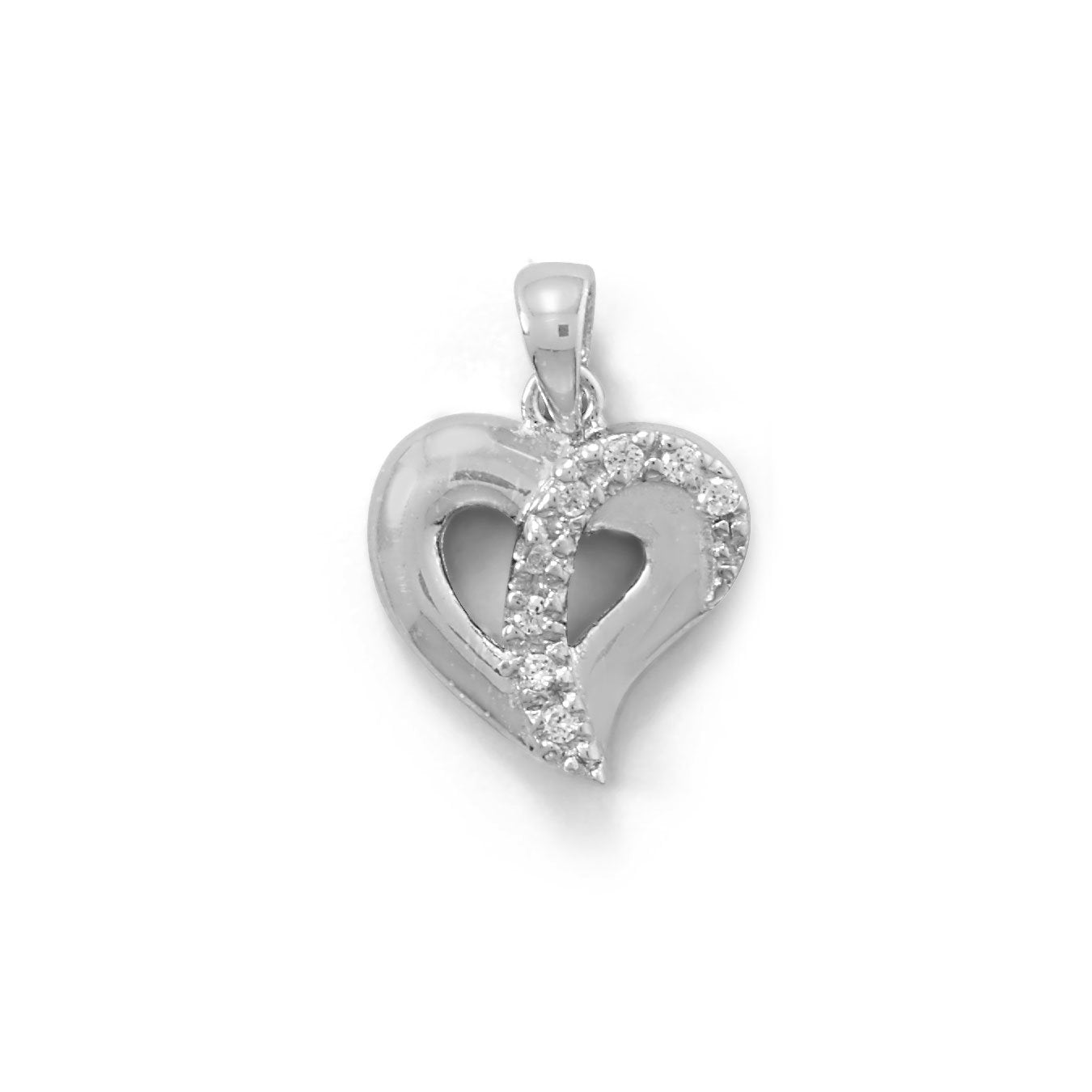 Rhodium Plated CZ Heart Pendant