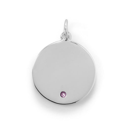 Engravable Rhodium Plated CZ Pendant - October Birthstone