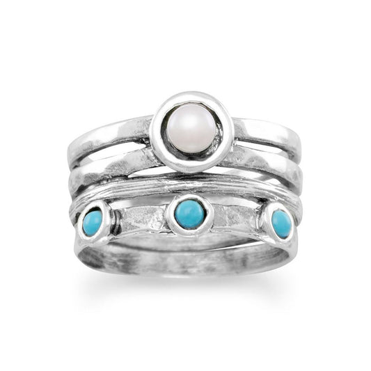 Oxidized Cultured Freshwater Pearl and Reconstituted Turquoise Ring