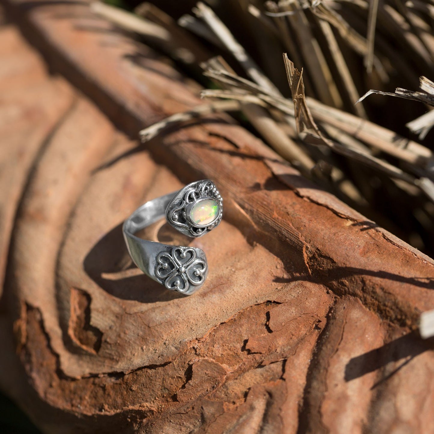 Oxidized Ethiopian Opal Wrap Ring