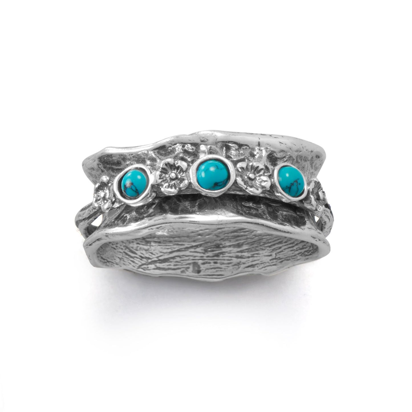 Oxidized Spin Ring with Reconstituted Turquoise Stones