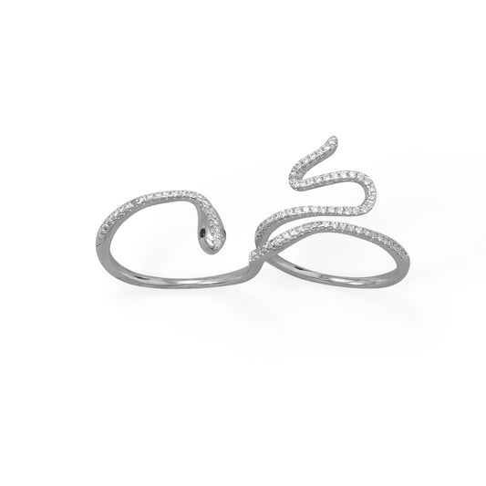 Charming Snake! Rhodium Plated CZ Wrap Snake Ring