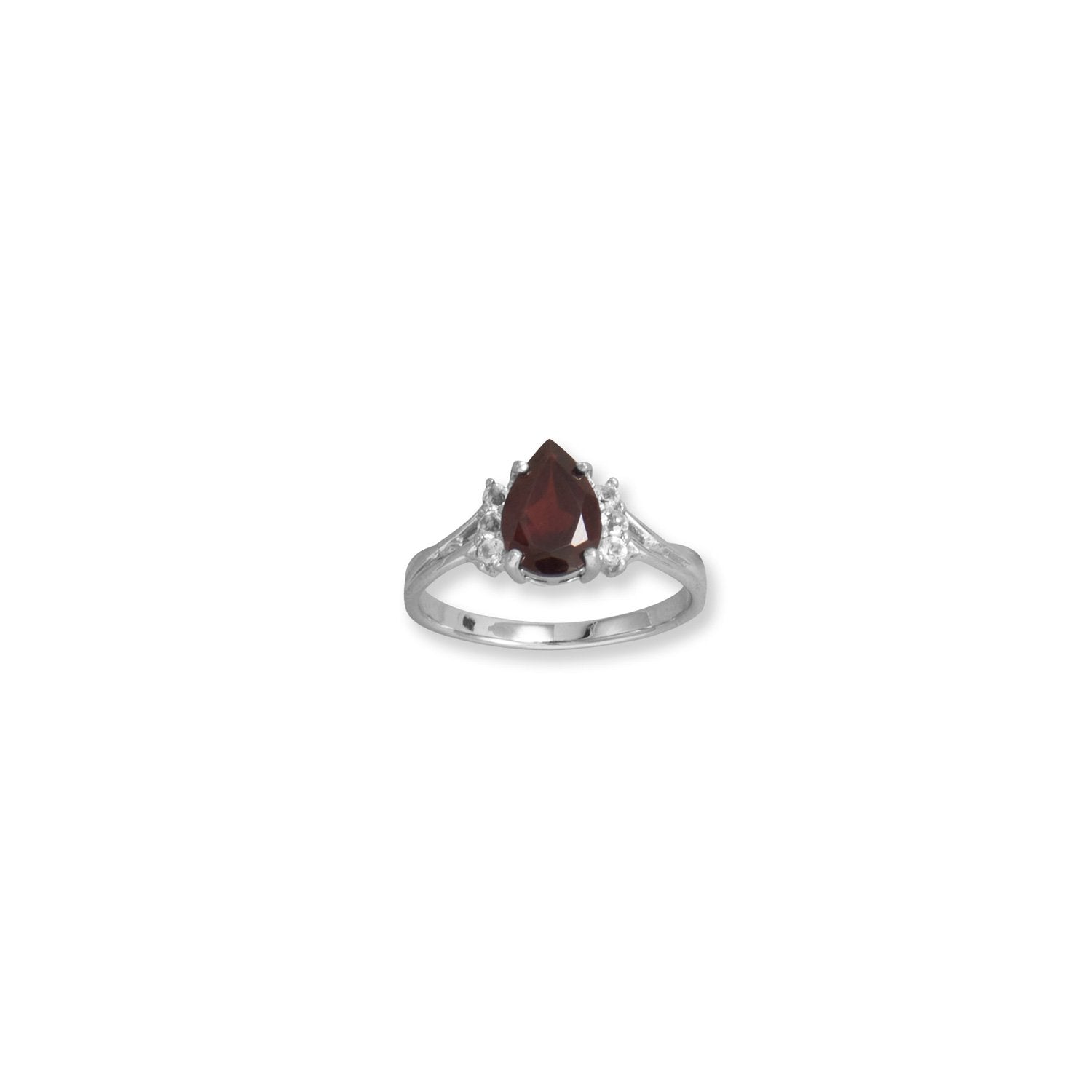 Rhodium Plated Garnet and White Topaz Ring