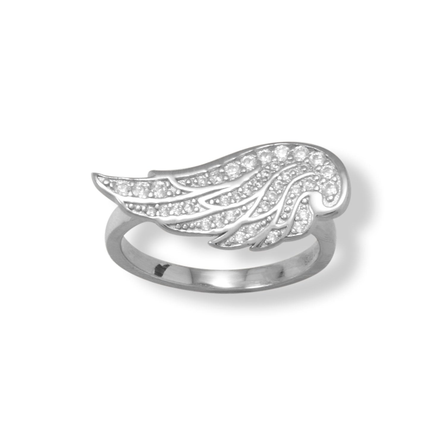 Rhodium Plated Sideways CZ Wing Ring