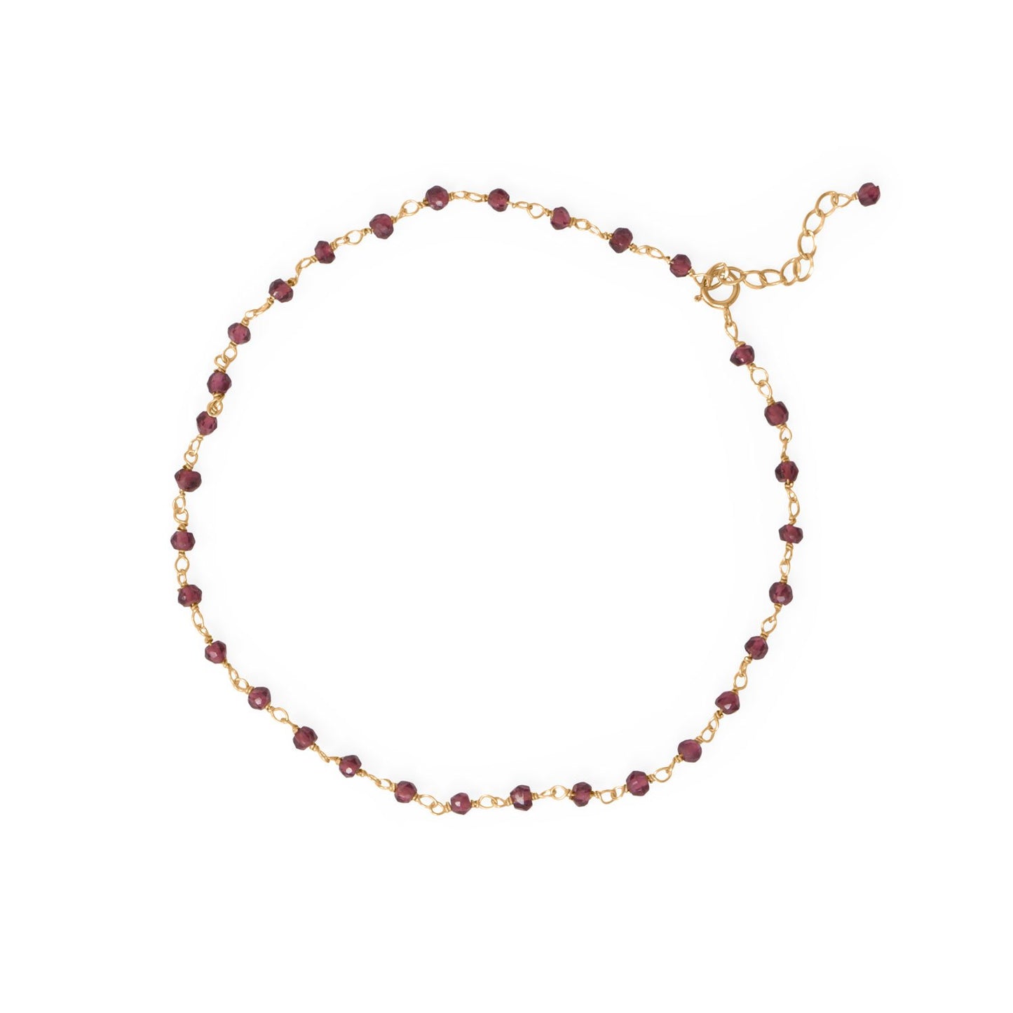 Gorgeous Garnet! 9.5"+1 14 Karat Gold Plated Beaded Anklet