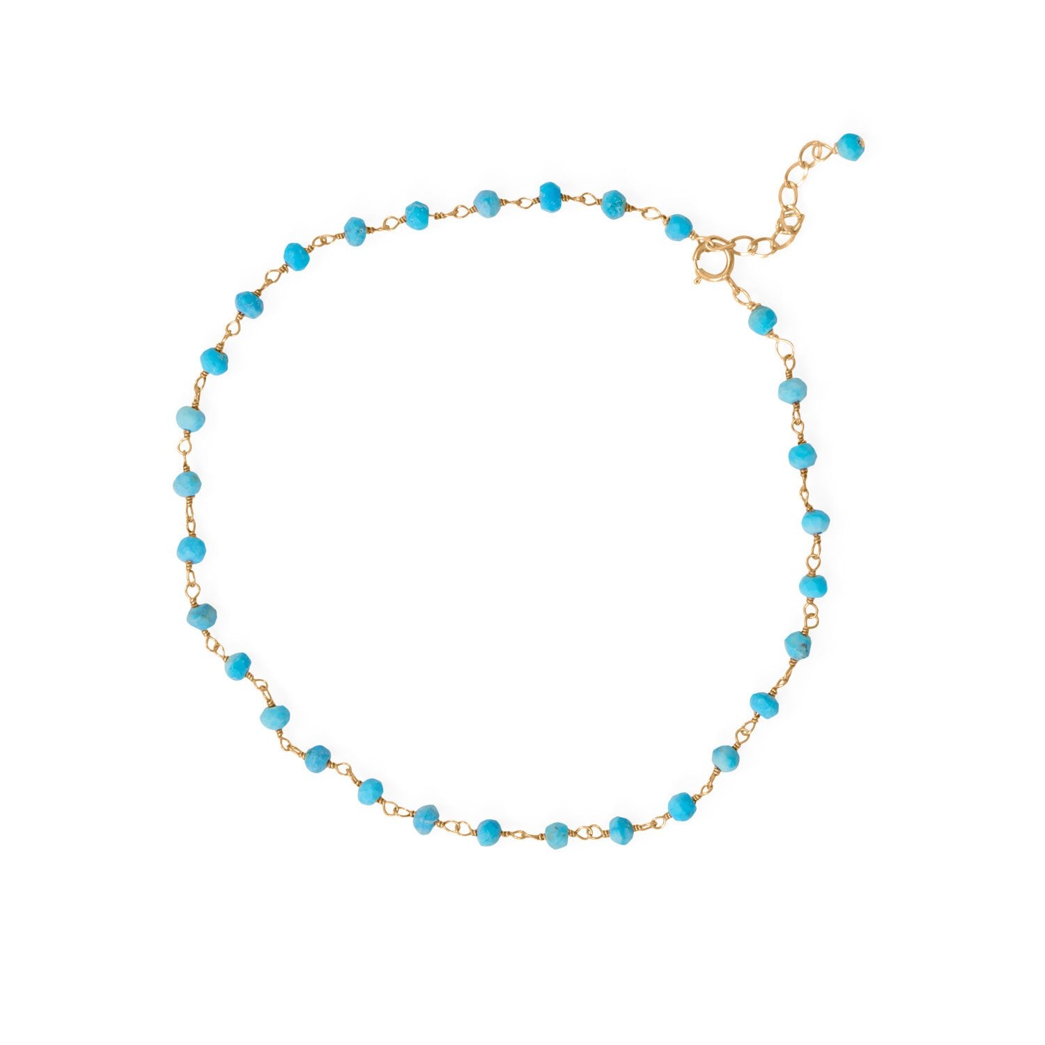 Summer Blues! 9.5"+1" 14 Karat Gold Plated Bead Anklet