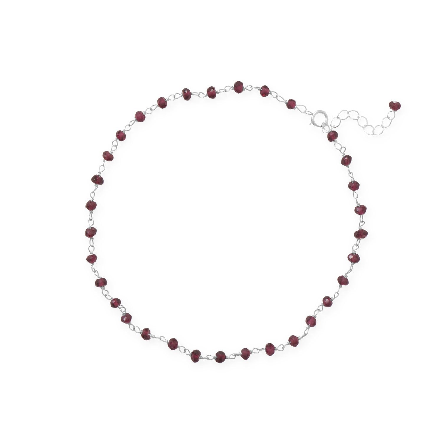Glam and Gleaming Garnet! 9.5"+1" Sterling Silver Bead Anklet