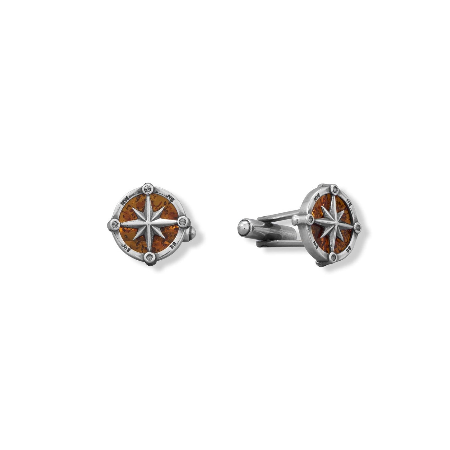 Oxidized Amber Compass Cufflinks