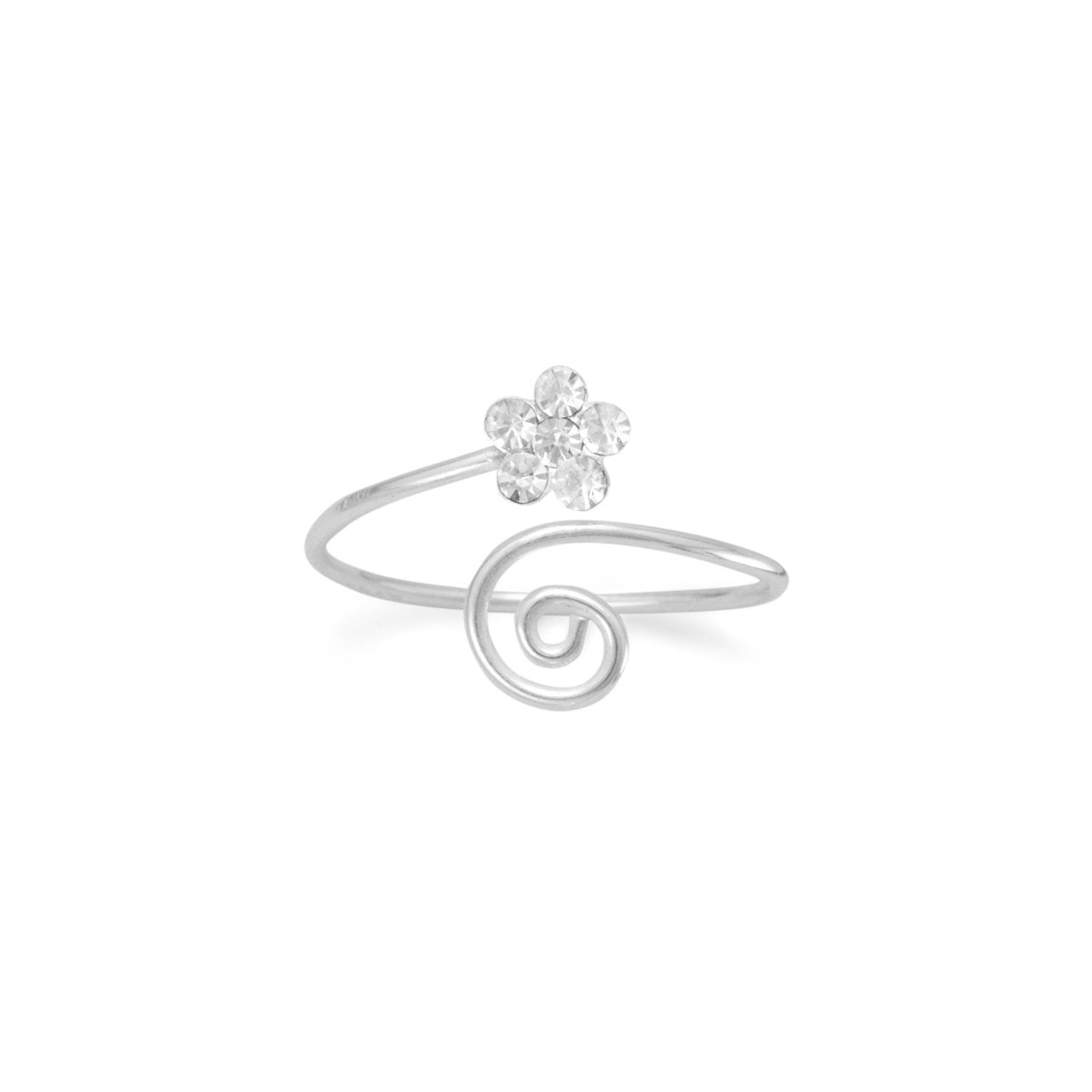 Wrap Design Toe Ring with Clear Crystal Flower