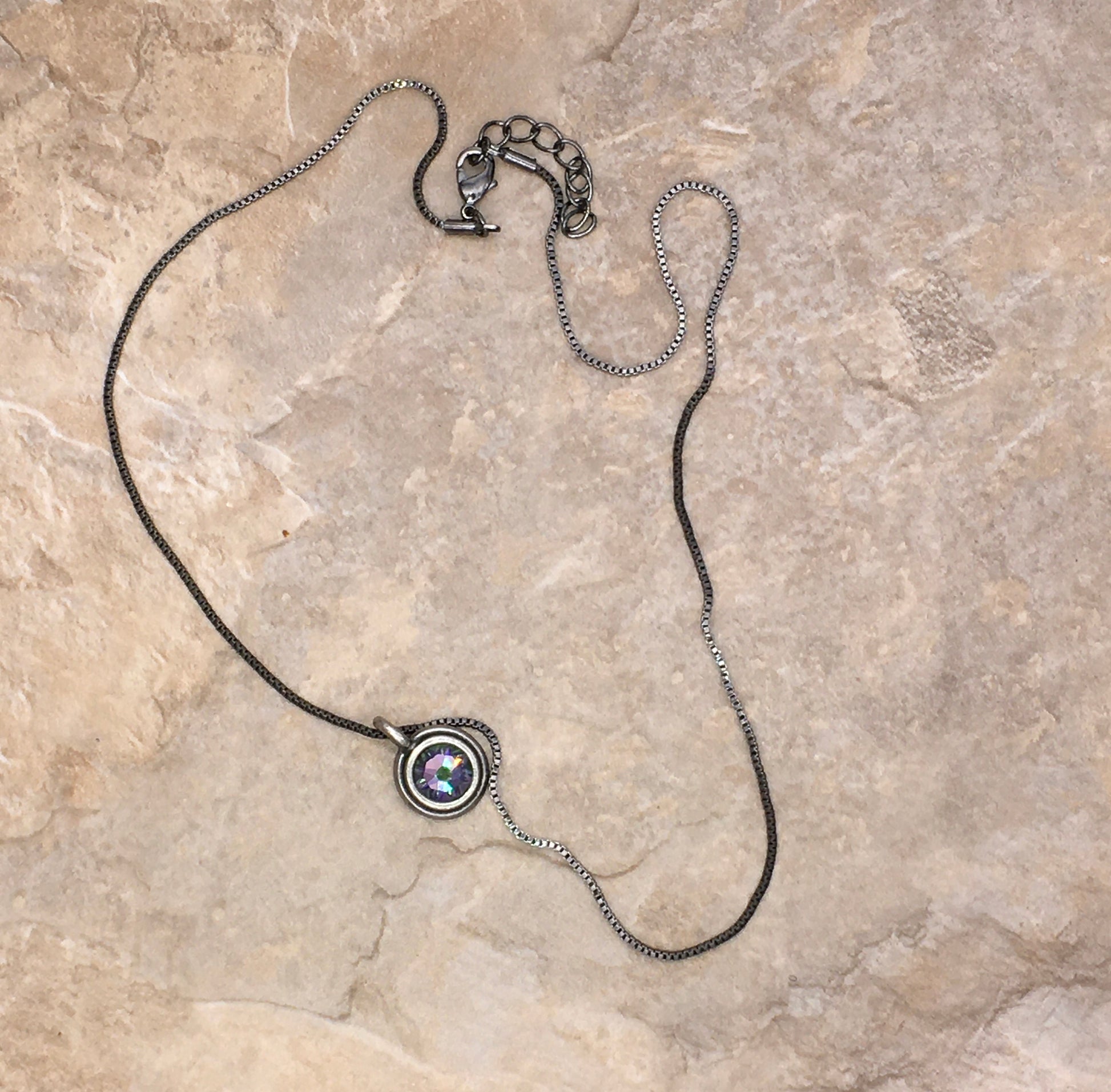 Antique Pewter Bezel with Gun Metal Box Chain.