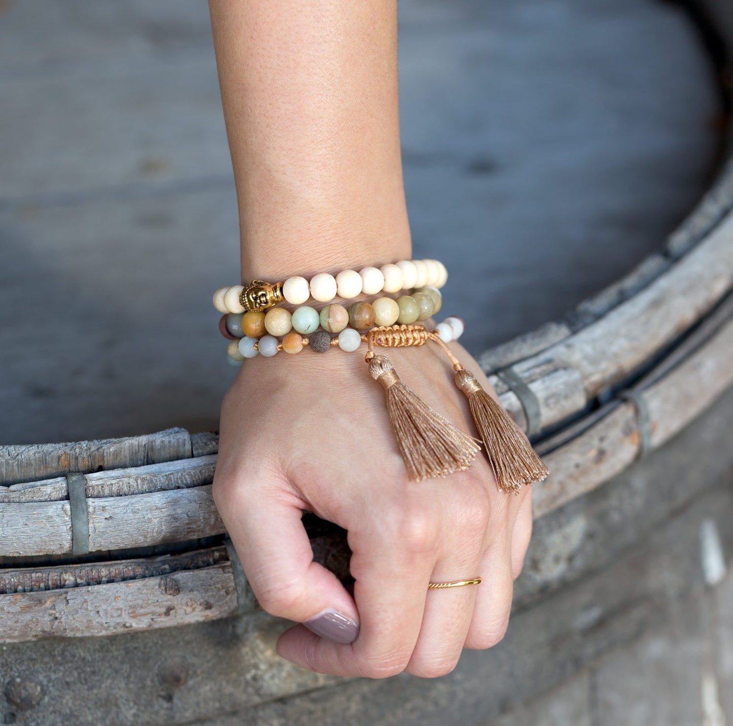 Adjustable Matte Finish Amazonite Fashion Tassel Bracelet